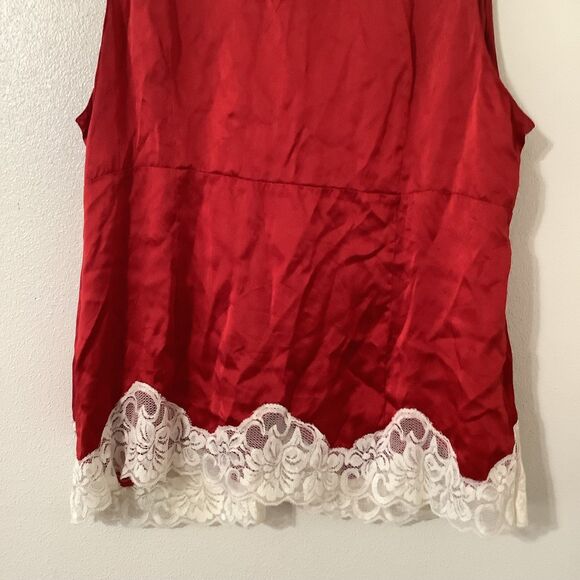 Vintage Y2K 2000s Red Satin Lace Romantic Feminine Glam Blouse Sz 16 - Picture 8 of 8